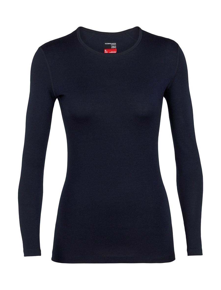 Base Layers Icebreaker Merino 260 Tech Long Sleeve Crewe Thermal Top Damskie Granatowe | PL 1025TCEV